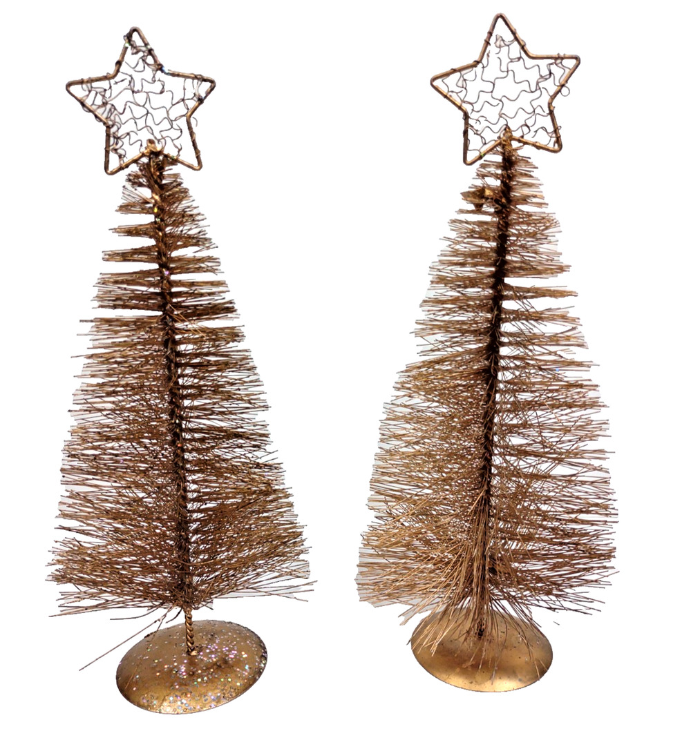 Set of VTG 12" Gold Metallic Bottlebrush Christmas Tree Filigree Star Topper